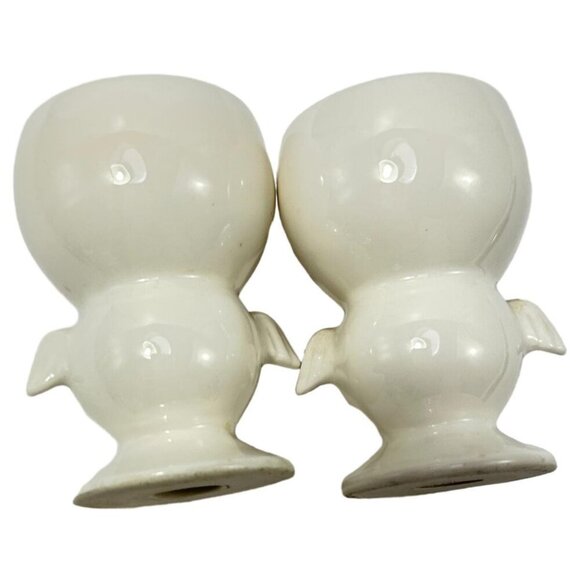 Chick Anthropomorphic Bird Egg Cup Polka Dot Lot 2 White Blue Red Vintage 60s - Picture 4 of 10